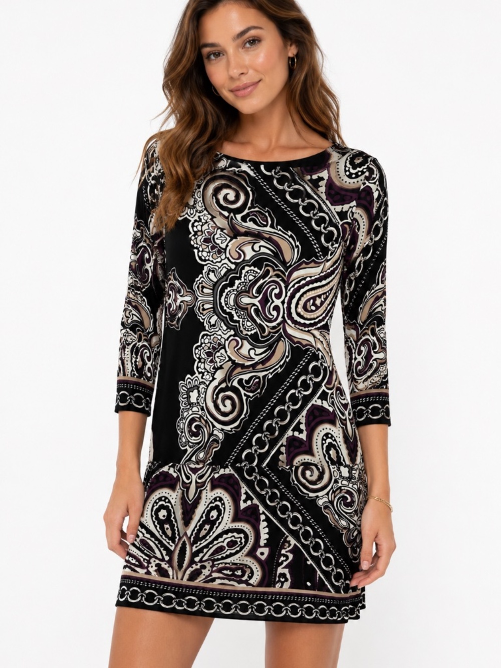 White House Black Market Paisley Print 3/4 Sleeve Sheath Dress Size S